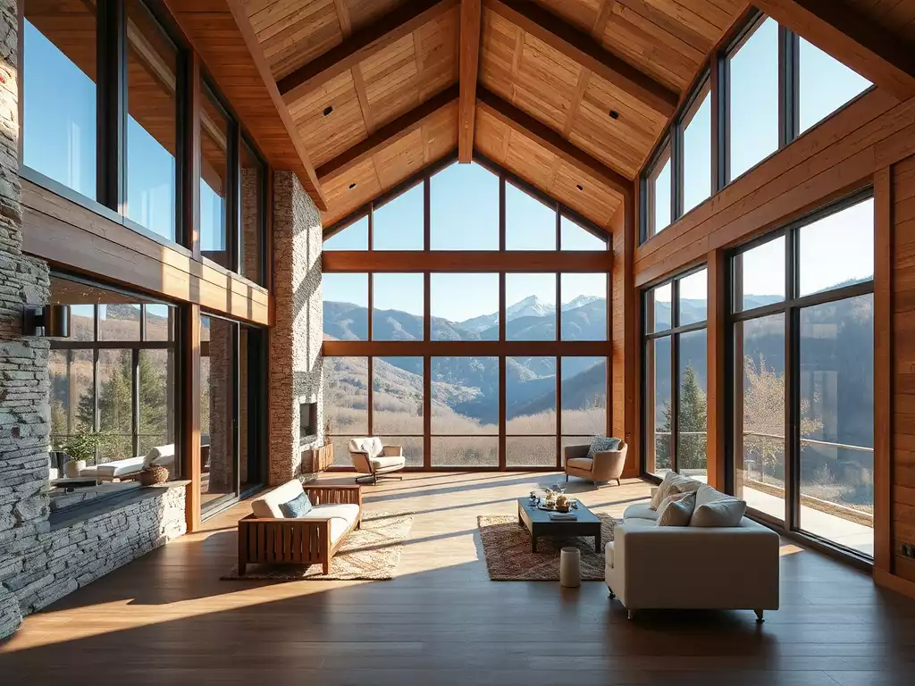 Modern custom home in East Tennessee with large windows and mountain views