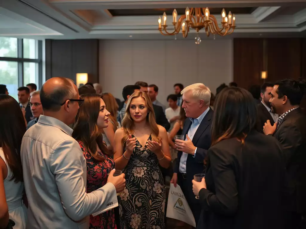Elegant group of people networking at a sophisticated social event in East Tennessee
