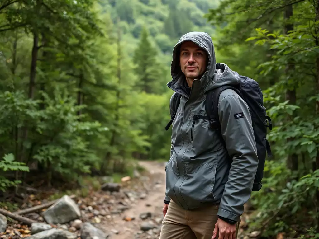 Person hiking in the Smoky Mountains wearing appropriate layered clothing